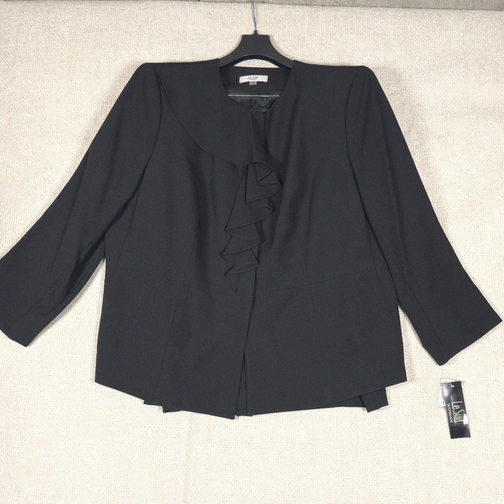 Le‎ Suit Black Ruffled Collar Blazer Jacket Womens 20W Button Front Career